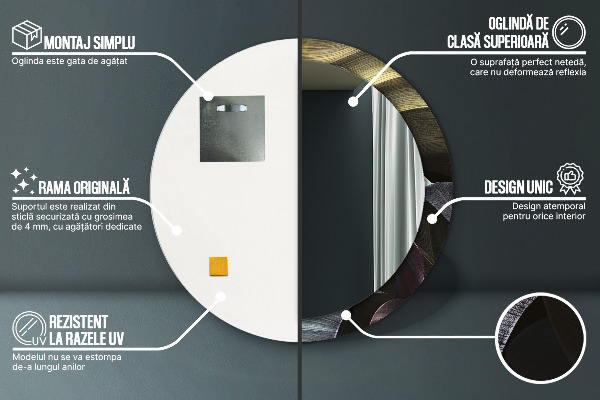 Espejo redondo marco estampado Hojas tropicales oscuras