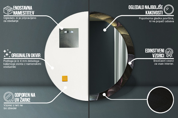 Espejo redondo marco estampado Hojas tropicales oscuras