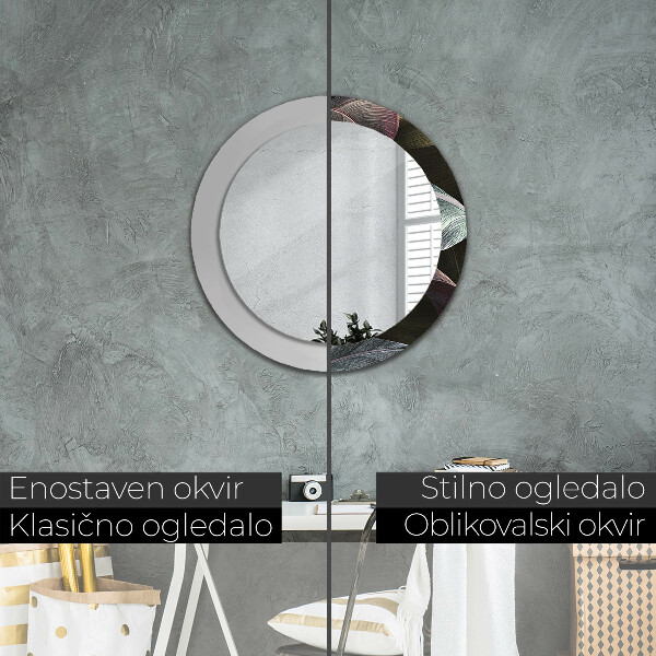 Espejo redondo marco estampado Hojas tropicales oscuras