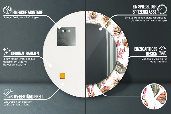 Espejo redondo marco estampado Flores antiguas