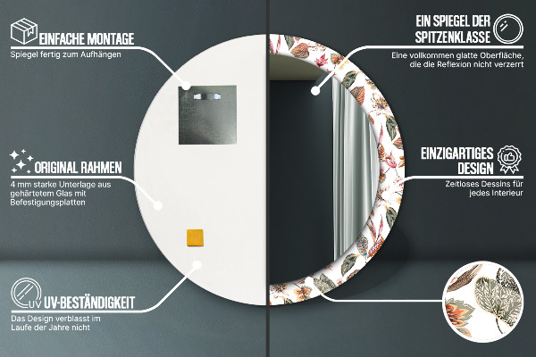 Espejo redondo marco estampado Flores antiguas