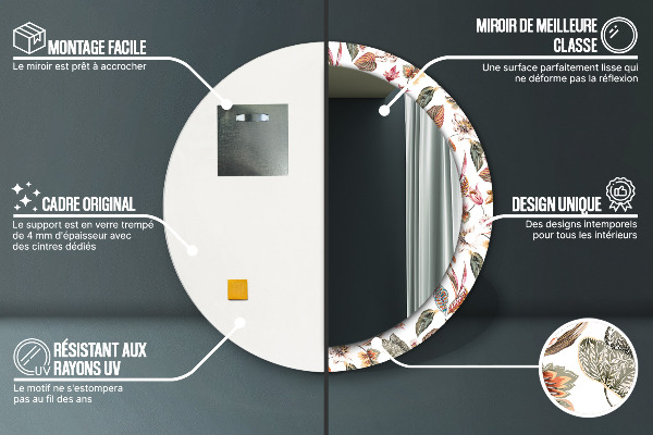 Espejo redondo marco estampado Flores antiguas