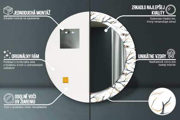 Espejo redondo impreso decorativo redondo Ramas de pájaros gorrión