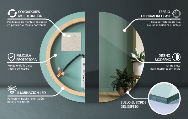 Espejo de baño redondo con luz led fi 40 cm