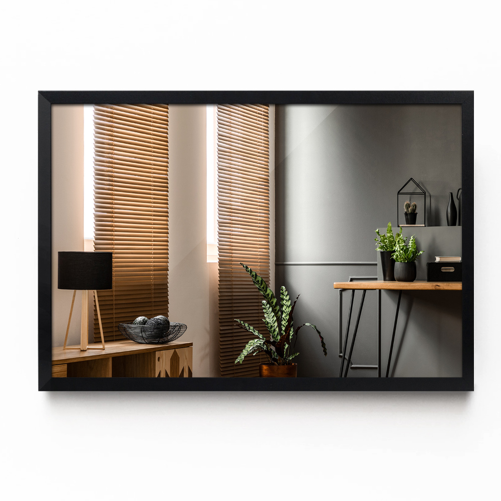 Espejo rectangular marco negro MDF cuarto de baño 60x40 cm