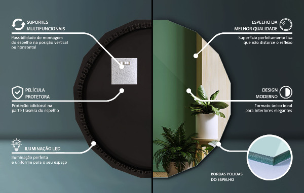 Espejo poligonal LED 60x60 cm
