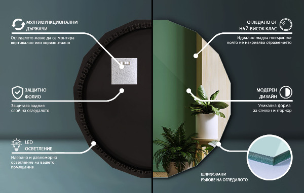 Espejo poligonal LED 80x80 cm