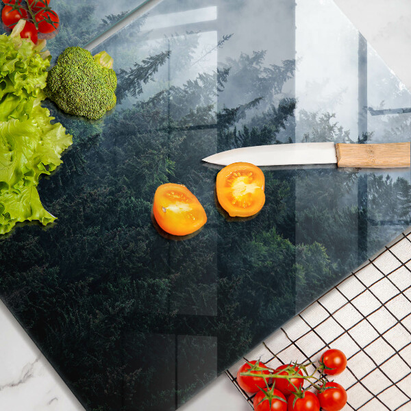 Protector pared cocina Árboles forestales y niebla.