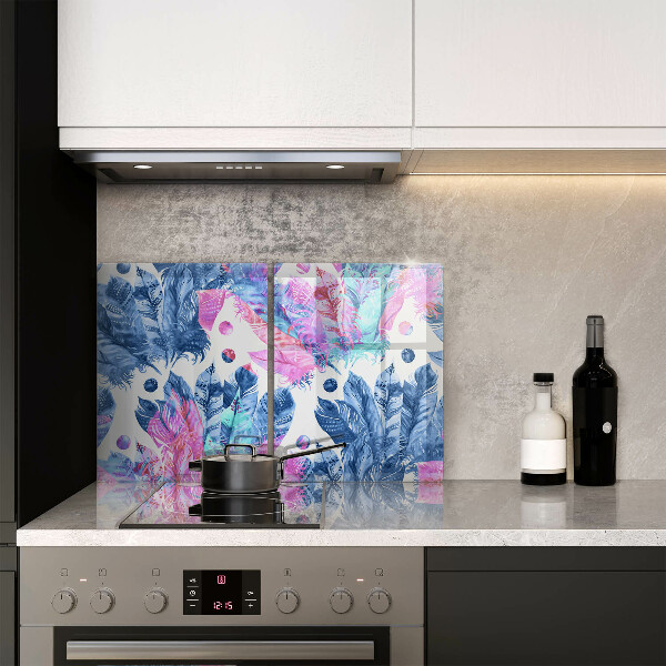 Protector pared cocina Ilustración boho de plumas