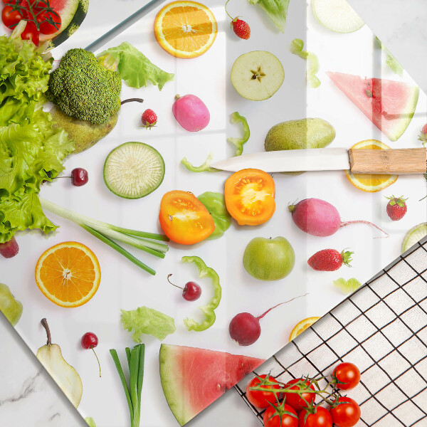 Protector pared cocina Patrón de frutas y verduras.