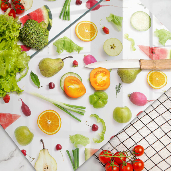 Protector pared cocina Patrón de frutas y verduras.