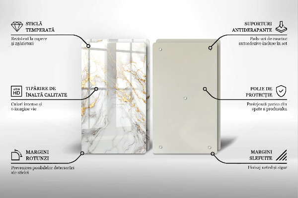 Protector pared cocina Mármol claro con oro.