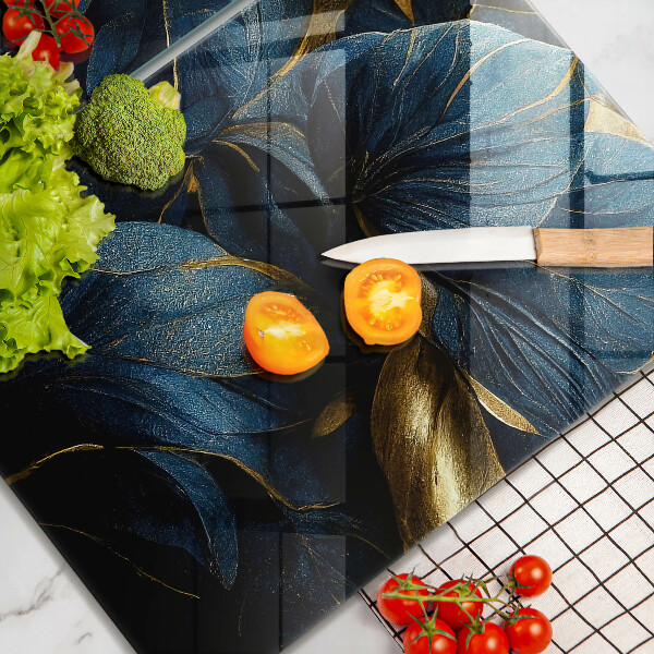 Protector pared cocina Hojas decorativas con oro.