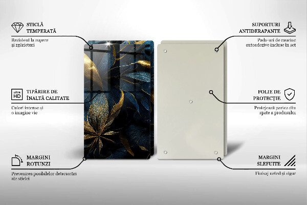 Protector pared cocina Hojas decorativas con oro.