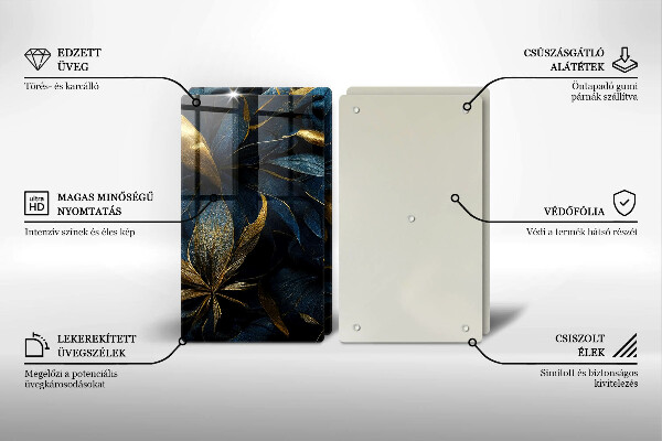 Protector pared cocina Hojas decorativas con oro.