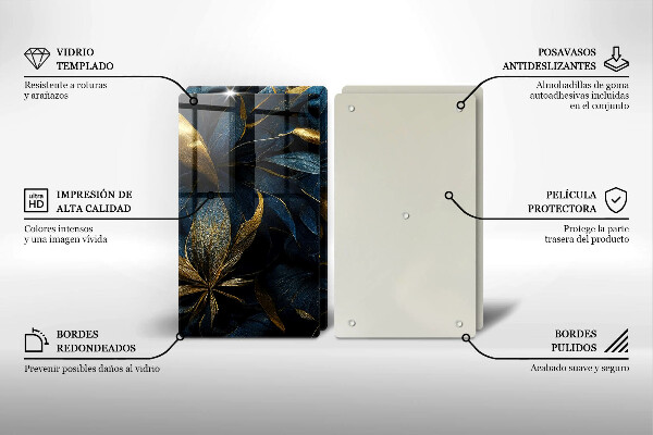 Protector pared cocina Hojas decorativas con oro.