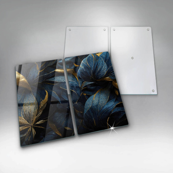 Protector pared cocina Hojas decorativas con oro.