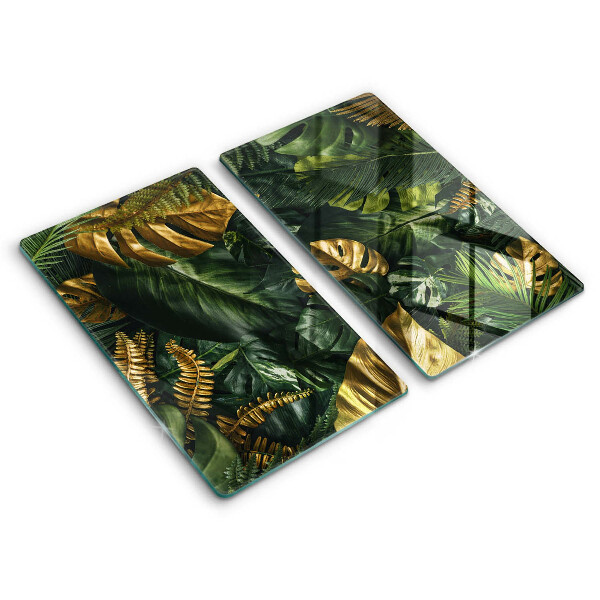 Protector pared cocina Hojas de monstera dorada