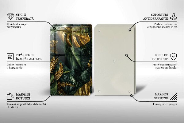 Protector pared cocina Hojas de monstera dorada