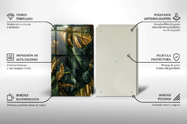 Protector pared cocina Hojas de monstera dorada