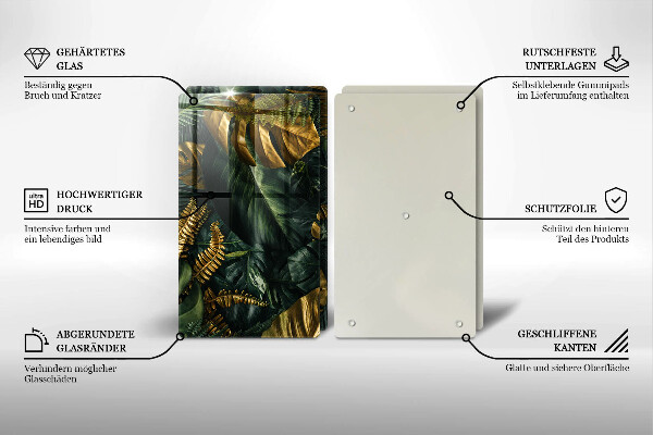 Protector pared cocina Hojas de monstera dorada