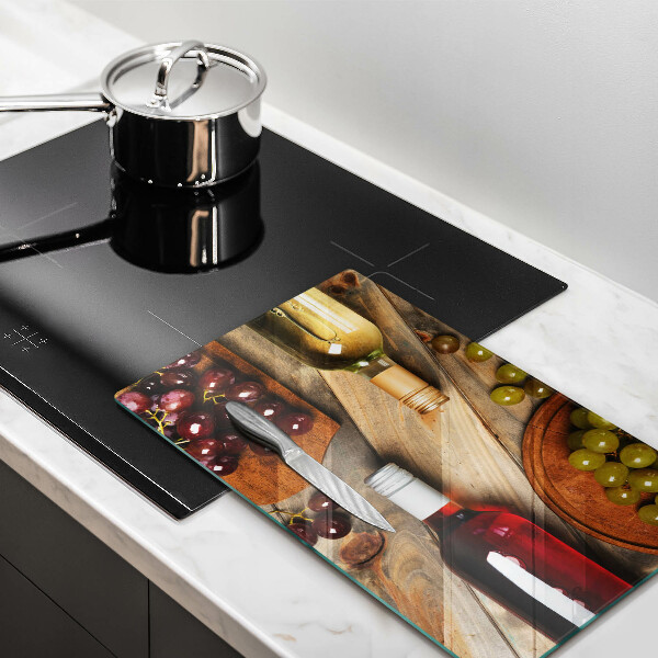 Cubre encimera Botellas de vino y uvas.