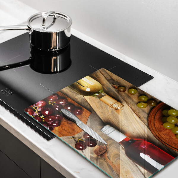 Cubre encimera Botellas de vino y uvas.