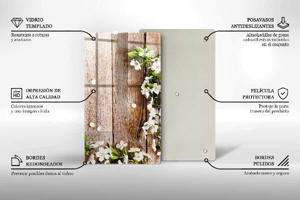 Cubre encimera Flores blancas en las tablas.