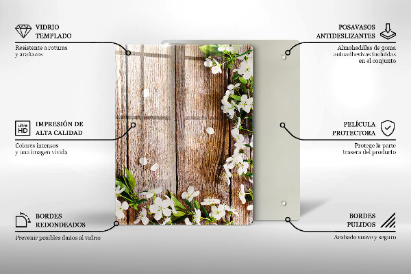 Cubre encimera Flores blancas en las tablas.