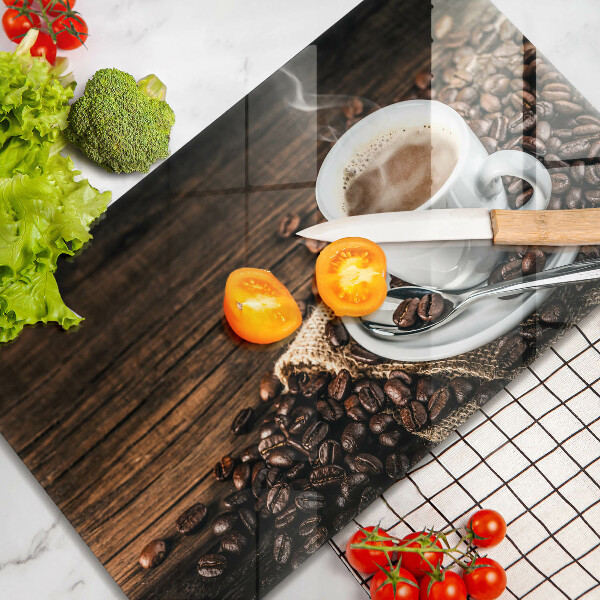 Cubre vitrocerámica Taza y granos de café.