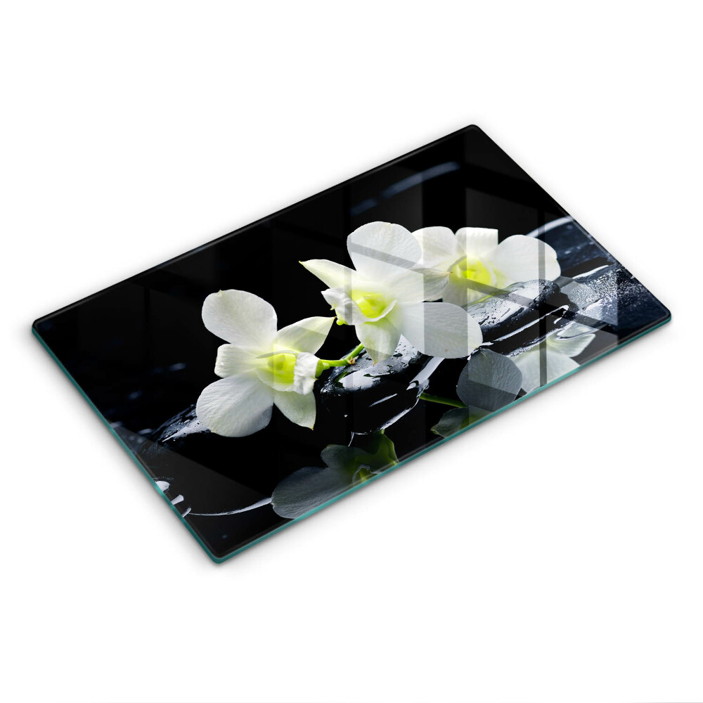 Cubre vitrocerámica Flores blancas en agua Zen.