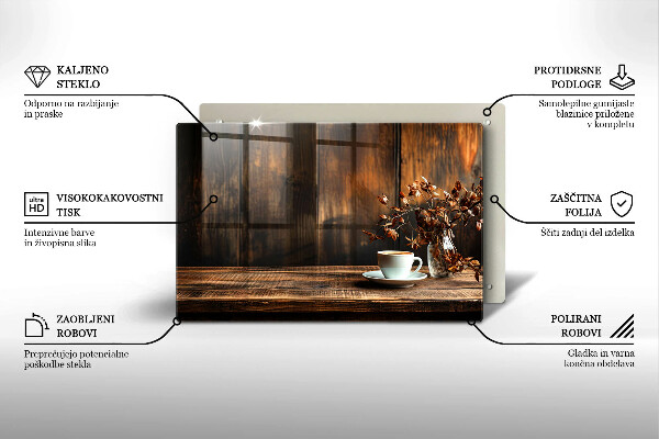 Protector placa inducción Taza de café y madera