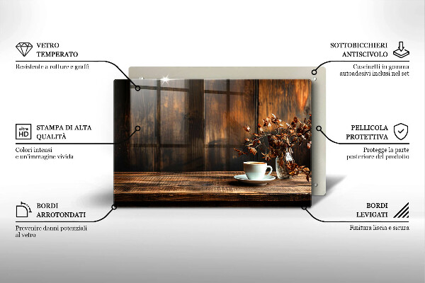 Protector placa inducción Taza de café y madera