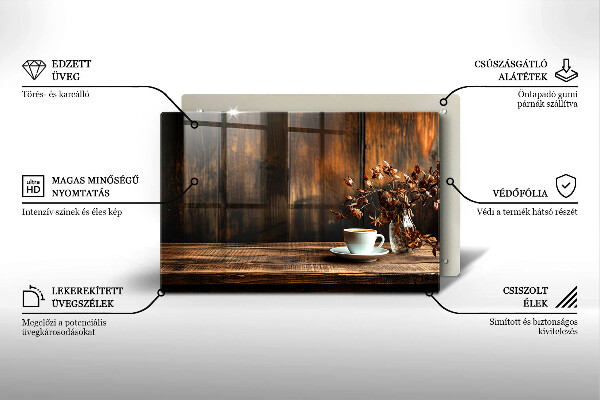 Protector placa inducción Taza de café y madera