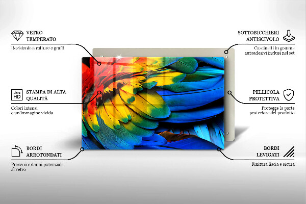 Cubre vitrocerámica Plumas de loro de colores