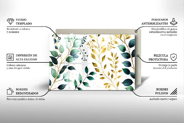 Protector placa inducción Hojas verdes y doradas