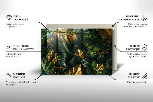 Cubre vitrocerámica Hojas de monstera dorada