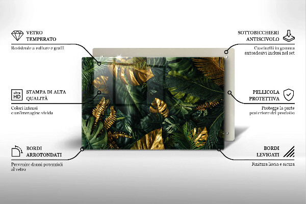 Cubre vitrocerámica Hojas de monstera dorada