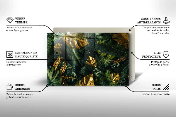 Cubre vitrocerámica Hojas de monstera dorada