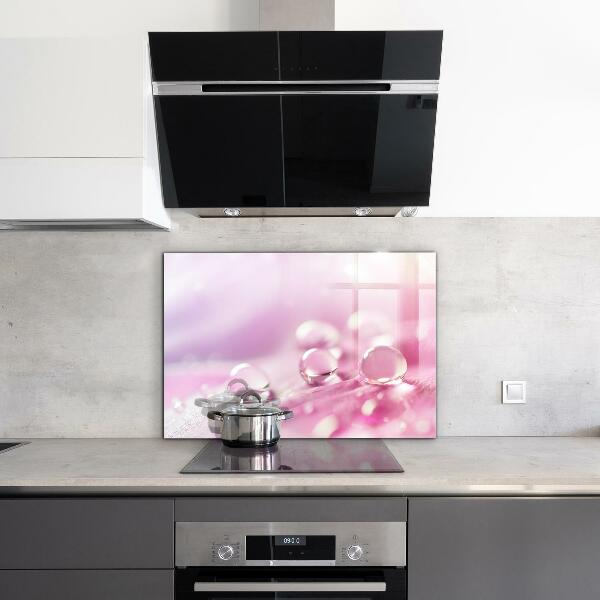 Paneles de vidrio para la cocina Gotas de rocío sobre una flor rosa