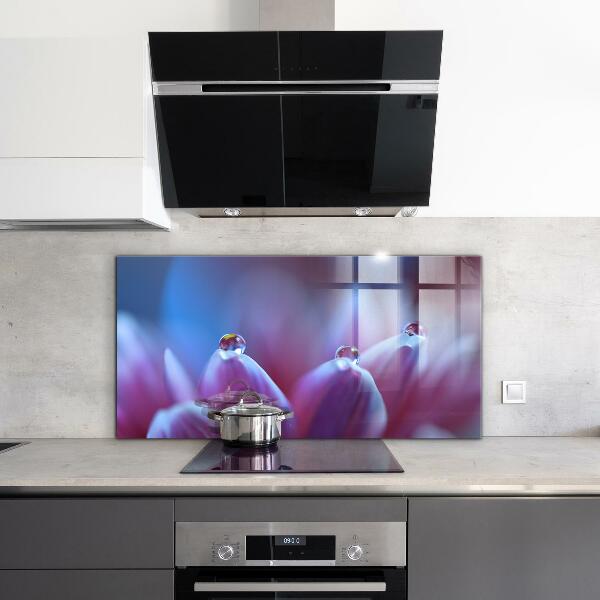 Paneles de vidrio para la cocina Gotas de rocío flor púrpura