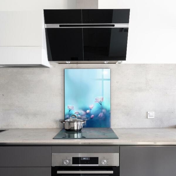 Paneles de vidrio para la cocina Flores detrás de la niebla de la mañana