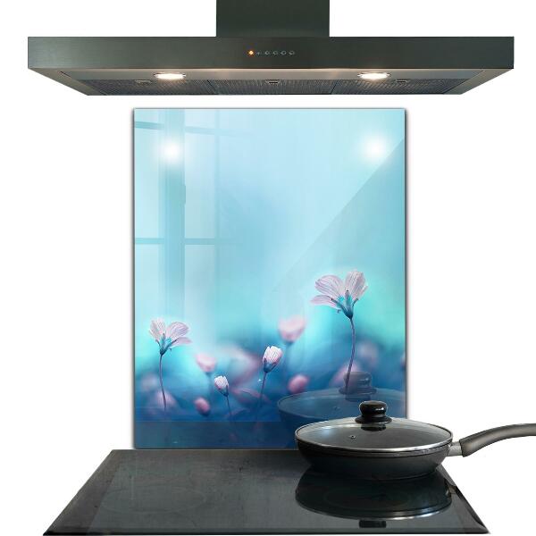 Paneles de vidrio para la cocina Flores detrás de la niebla de la mañana