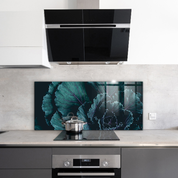 Paneles de vidrio para la cocina Hojas de col verde oscuro