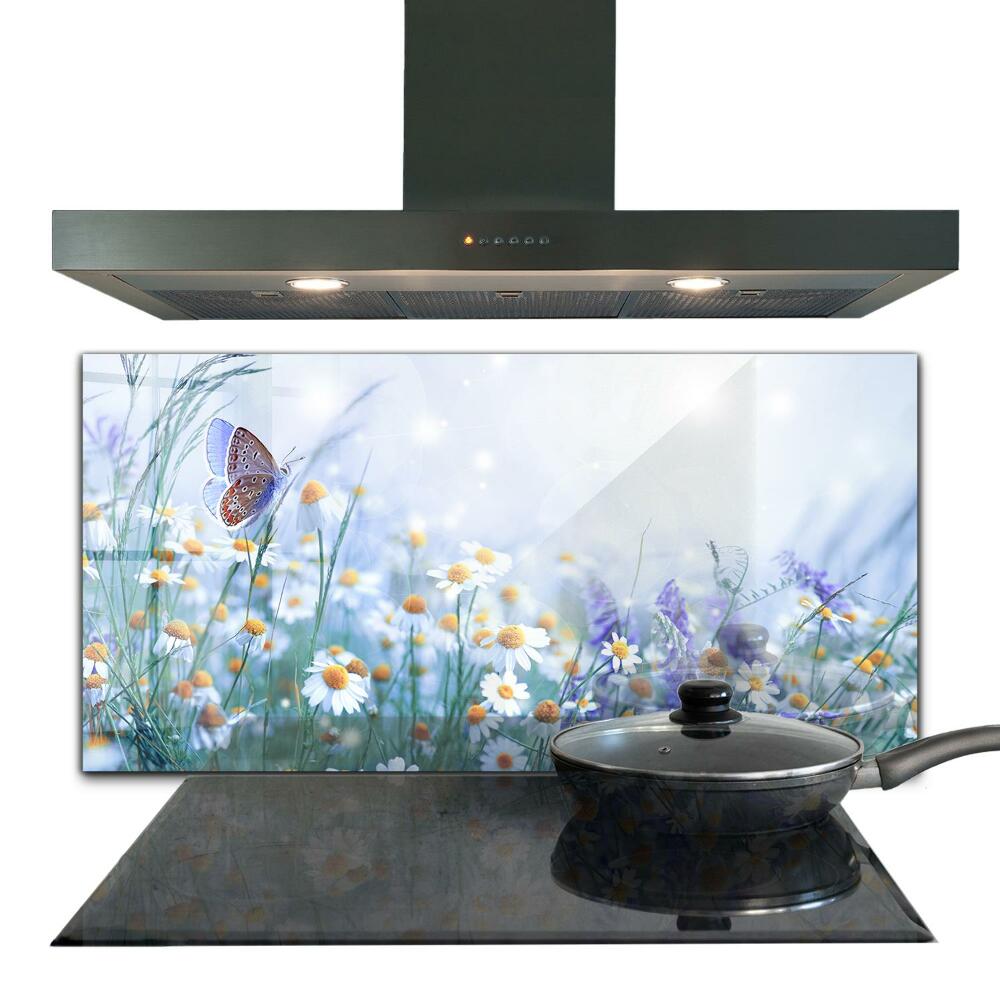 Paneles de vidrio para la cocina Flor de mariposa de prado de verano