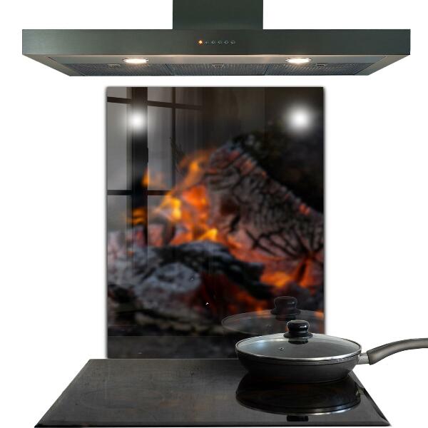 Paneles de vidrio para la cocina Fuego de hoguera ardiente