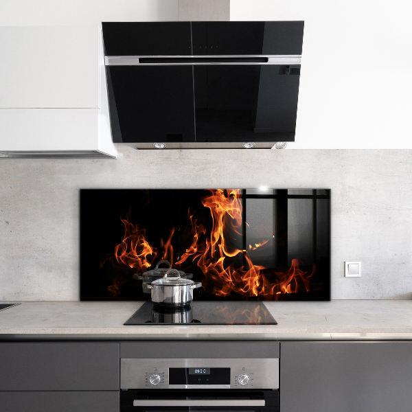 Paneles de vidrio para la cocina Llamas calientes de una fogata