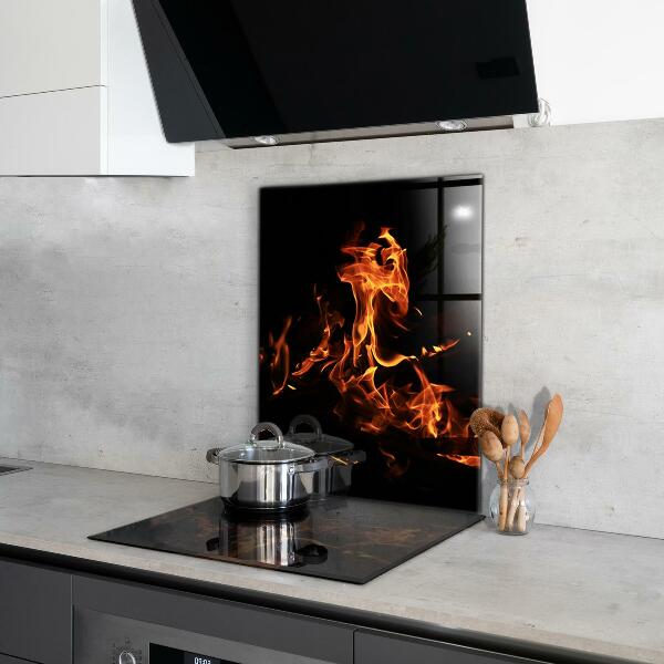 Paneles de vidrio para la cocina Llamas calientes de una fogata
