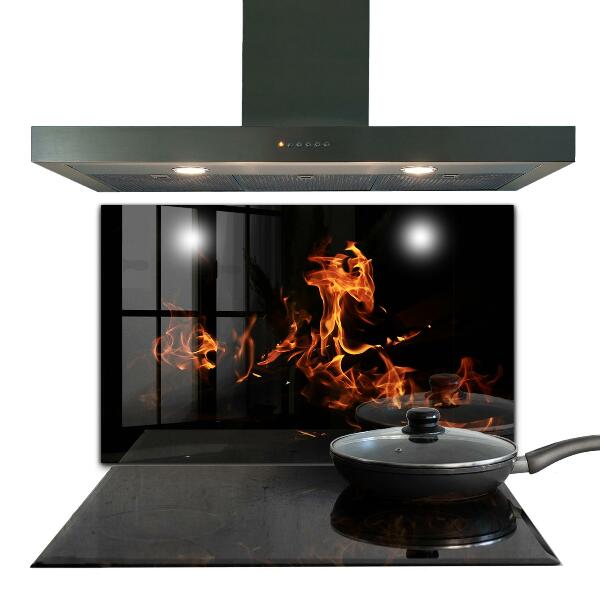 Paneles de vidrio para la cocina Llamas calientes de una fogata