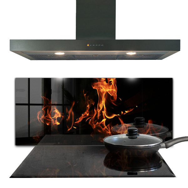 Paneles de vidrio para la cocina Llamas calientes de una fogata